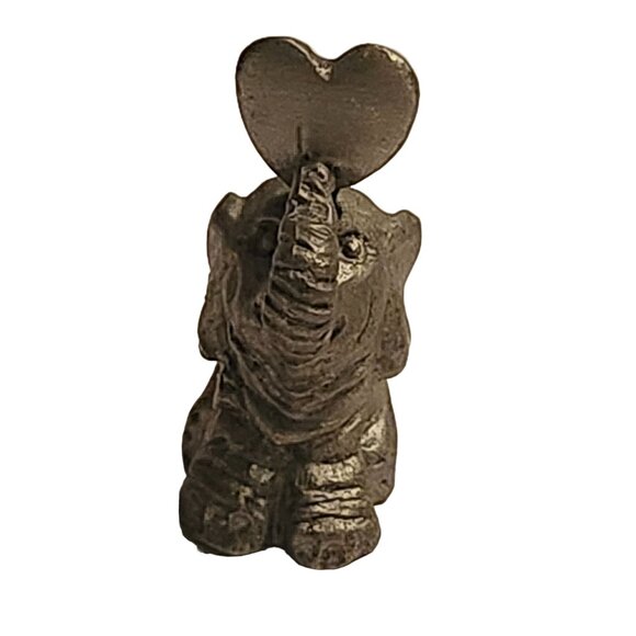 Spoontiques 1991 Miniature Pewter Elephant Figurine Holding Heart P148 - Picture 3 of 9